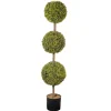 National Tree Company 4 ft. Boxwood Three Ball Potted Topiary in a Black Pot Base