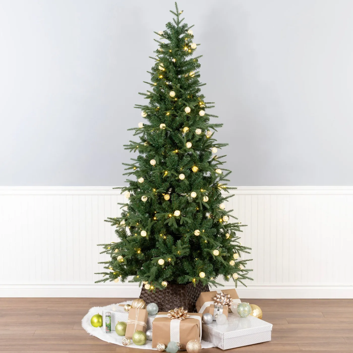 National Tree Company 7 ft. Duxbury Slim Tree with Dual Color LED Lights