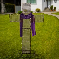 National Tree Company 5 ft. Easter 2D Glitter Mesh Cross Decoration with LED Lights