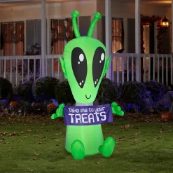 National Tree Company 7 ft. Halloween Alien with Sign Inflatable Decoration with LED Lights