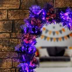 National Tree Company 9 ft. Halloween Black Fiber Optic Garland with Purple and Orange Lights