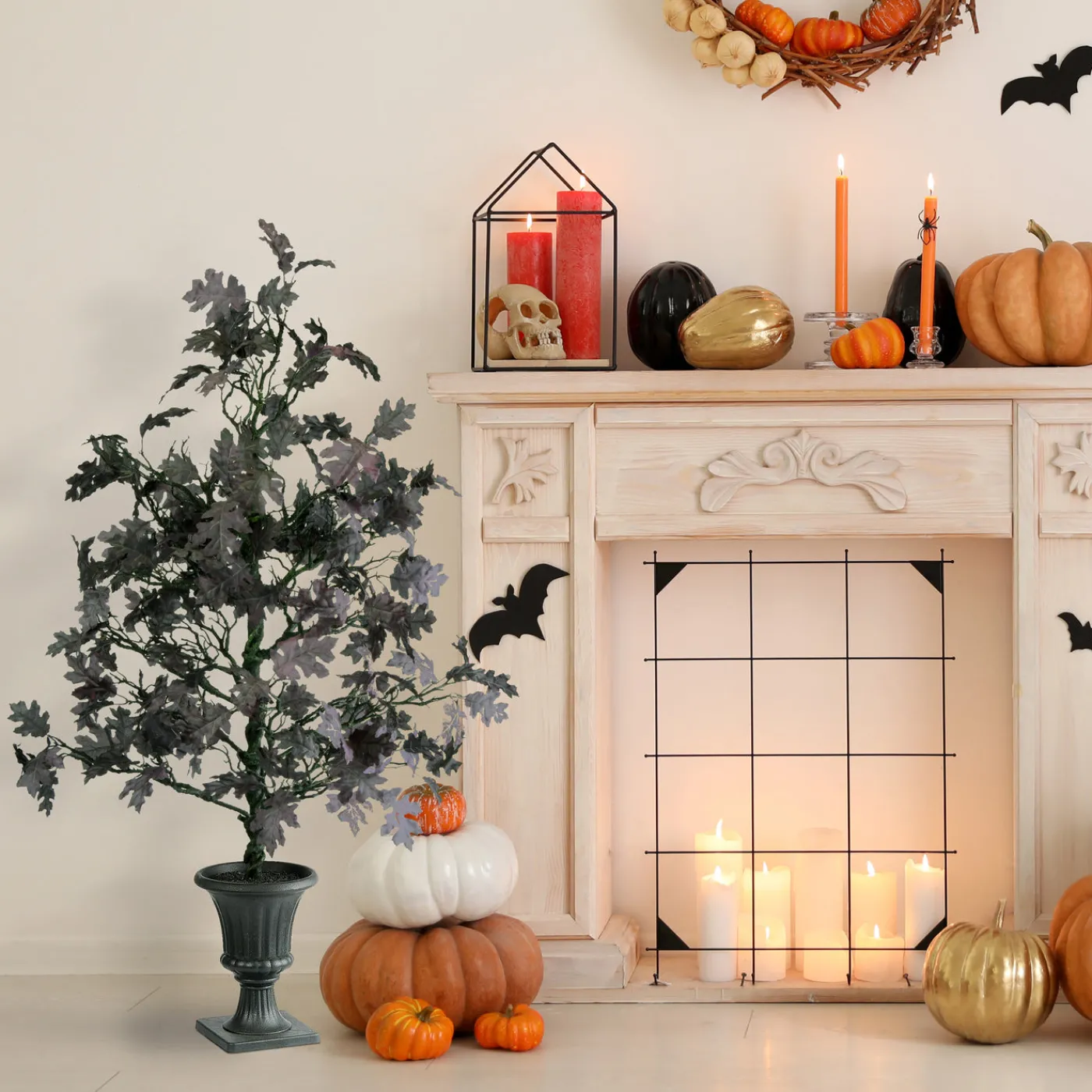 National Tree Company 4 ft. Halloween Black Oak Tree in a Black Urn Base