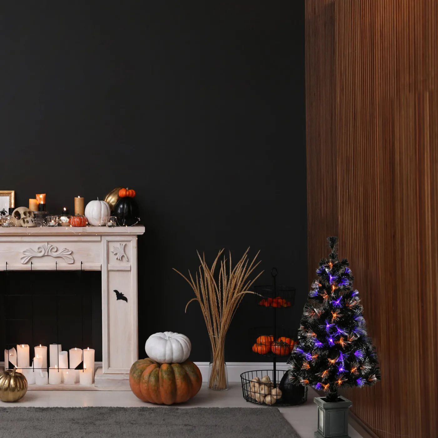National Tree Company 4 ft. Halloween Pre Lit Black Tree Decoration with Fiber Optic, LED Lights