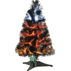 National Tree Company 3 ft. Halloween Pre Lit Black Tree Decoration with Fiber Optic, Candy Corn Colored Lights