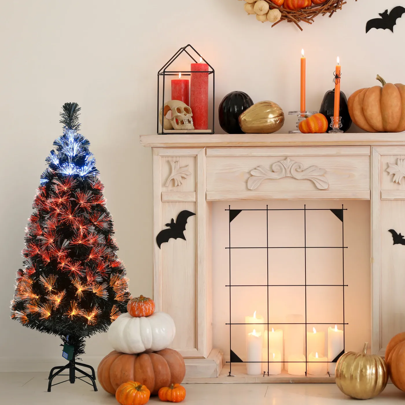 National Tree Company 4 ft. Halloween Pre-Lit Black Tree with Fiber Optic, Candy Corn LED Light