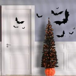 National Tree Company 6 ft Halloween Pre-Lit Black Tree with LED Lights, Pumpkin Base