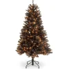 National Tree Company 4.5 ft. Halloween Pre-Lit North Valley Spruce Full Black Christmas Tree with White Lights