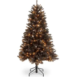 National Tree Company 4.5 ft. Halloween Pre-Lit North Valley Spruce Full Black Christmas Tree with White Lights