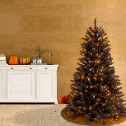 National Tree Company 4.5 ft. Halloween Pre-Lit North Valley Spruce Full Black Christmas Tree with White Lights