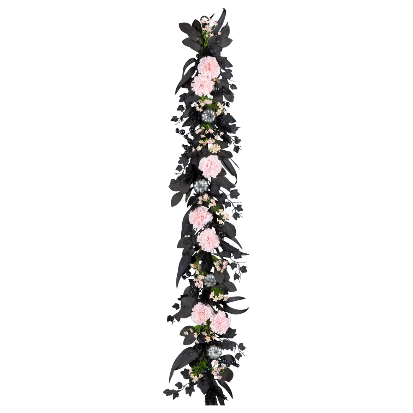 National Tree Company 6 ft. Halloween Pretty Morbid Pink Carnation Wreath with Silver Pumpkins