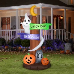 National Tree Company 8 ft. Halloween Signpost and Ghost Inflatable Decoration