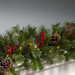 National Tree Company 9 ft. Iced Berry Pine Garland with LED Lights