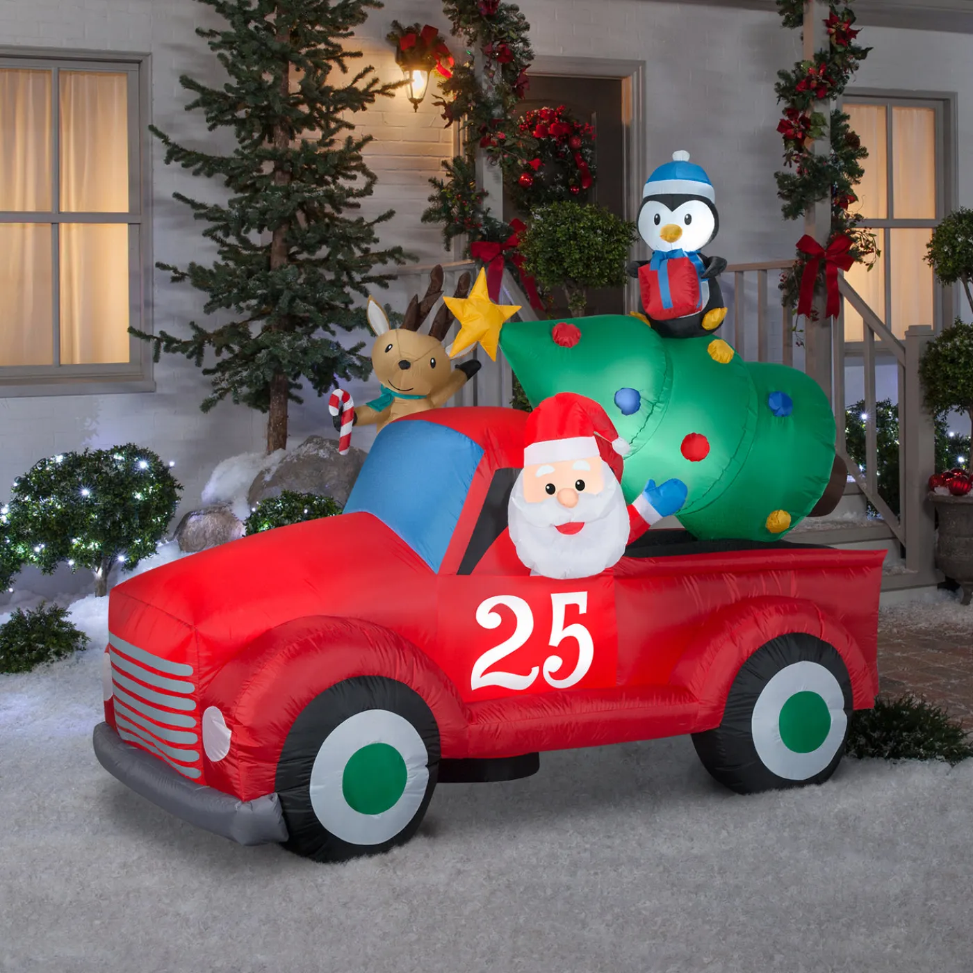 National Tree Company 8 ft. Inflatable Santa in Vintage Pickup Truck with LED Lights