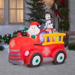National Tree Company 6 ft. Inflatable Santa in Vintage Firetruck with LED Lights