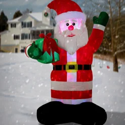 National Tree Company 8 ft. Inflatable Santa with Gift with LED Lights