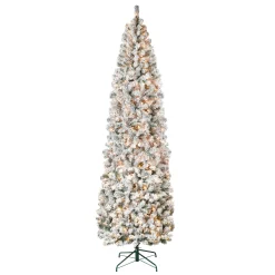 National Tree Company 9 ft. Pre-Lit Acacia Flocked Slim Tree with Clear Lights