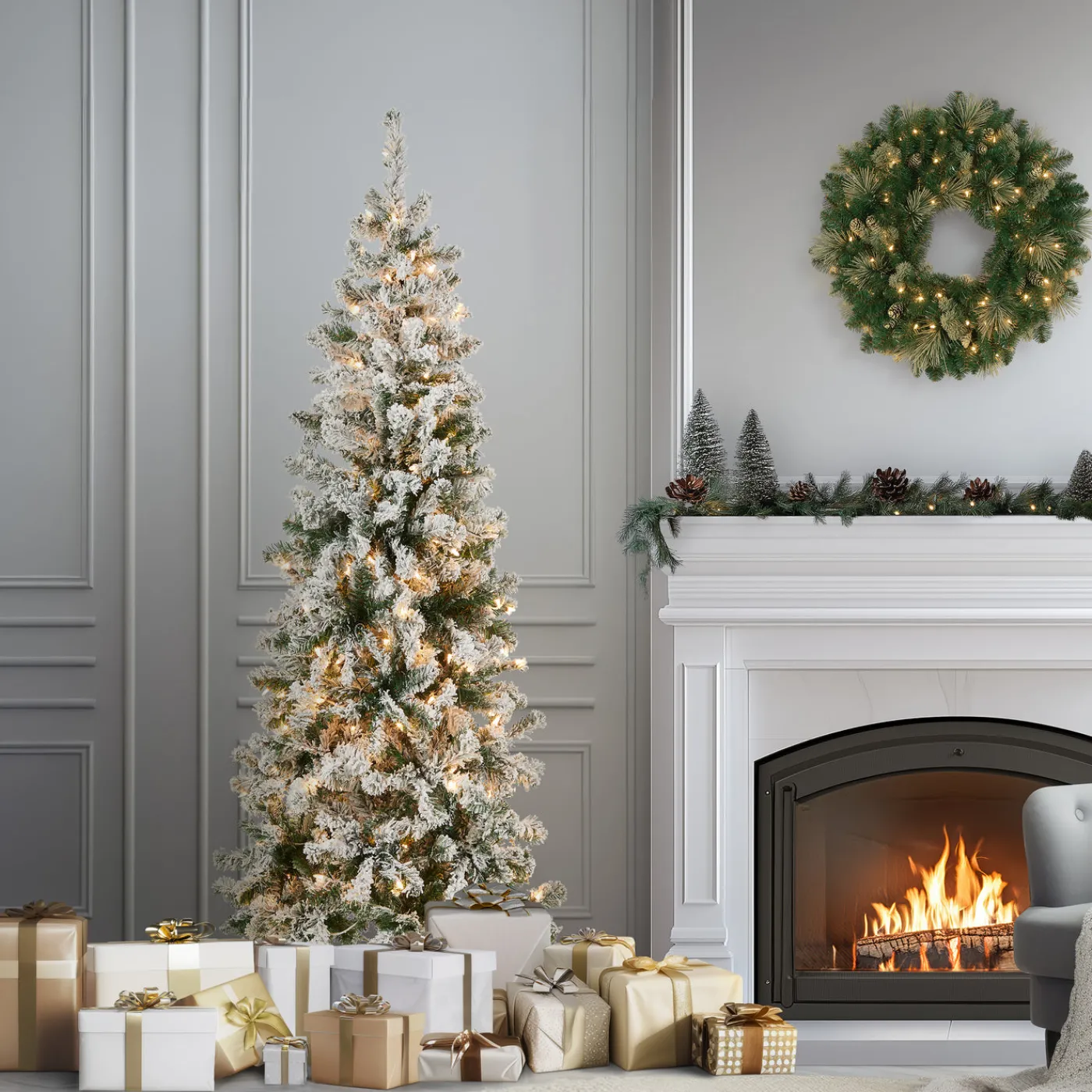 National Tree Company 6 ft. Pre-Lit Acacia Medium Flocked Tree with Clear Lights
