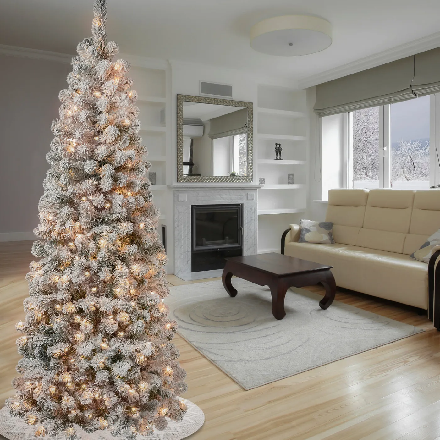 National Tree Company 6 ft. Pre-Lit Acacia Medium Flocked Tree with Clear Lights