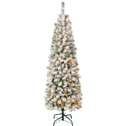 National Tree Company 6 ft. Pre-Lit Acacia Pencil Slim Flocked Tree with Clear Lights