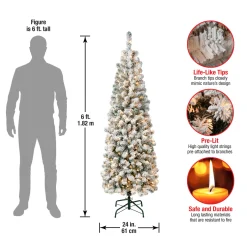 National Tree Company 6 ft. Pre-Lit Acacia Pencil Slim Flocked Tree with Clear Lights