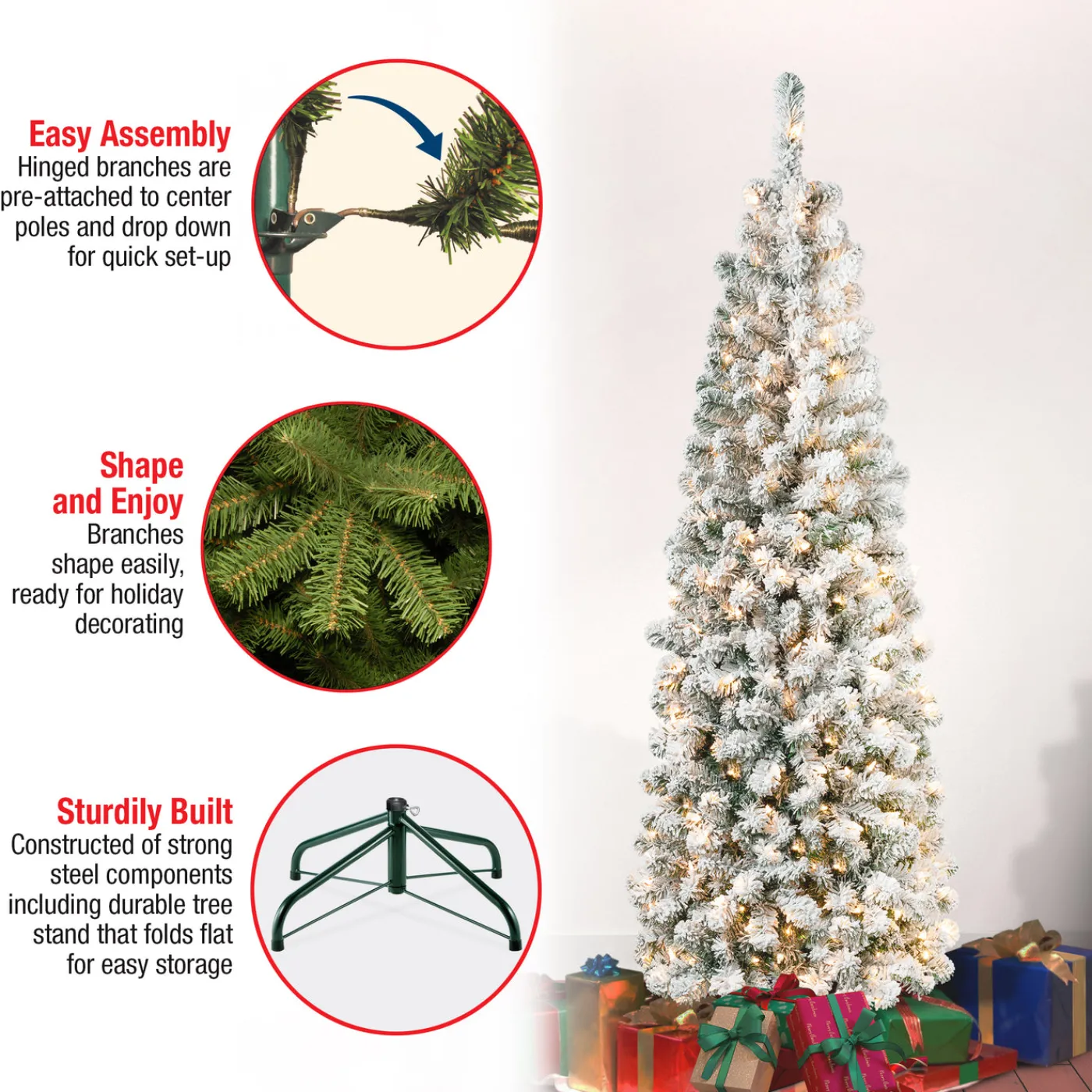 National Tree Company 6 ft. Pre-Lit Acacia Pencil Slim Flocked Tree with Clear Lights