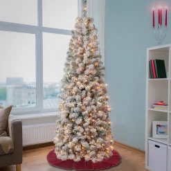 National Tree Company 6 ft. Pre-Lit Acacia Pencil Slim Flocked Tree with Clear Lights
