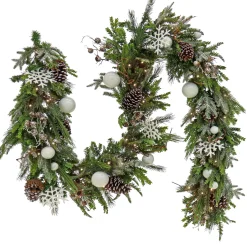 National Tree Company 9 ft. Pre-Lit Alpine Decorated Garland with Warm White LED Lights