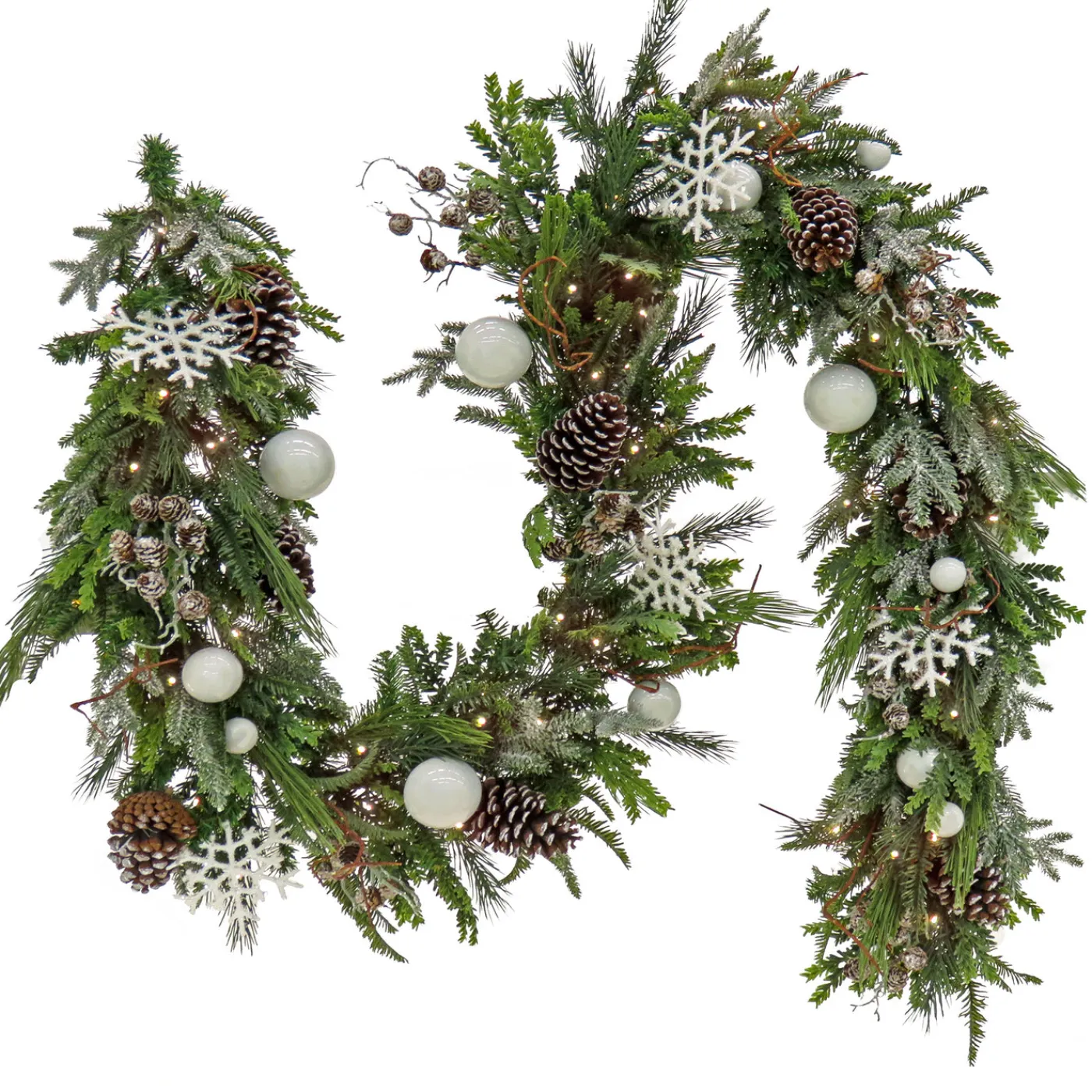 National Tree Company 9 ft. Pre-Lit Alpine Decorated Garland with Warm White LED Lights