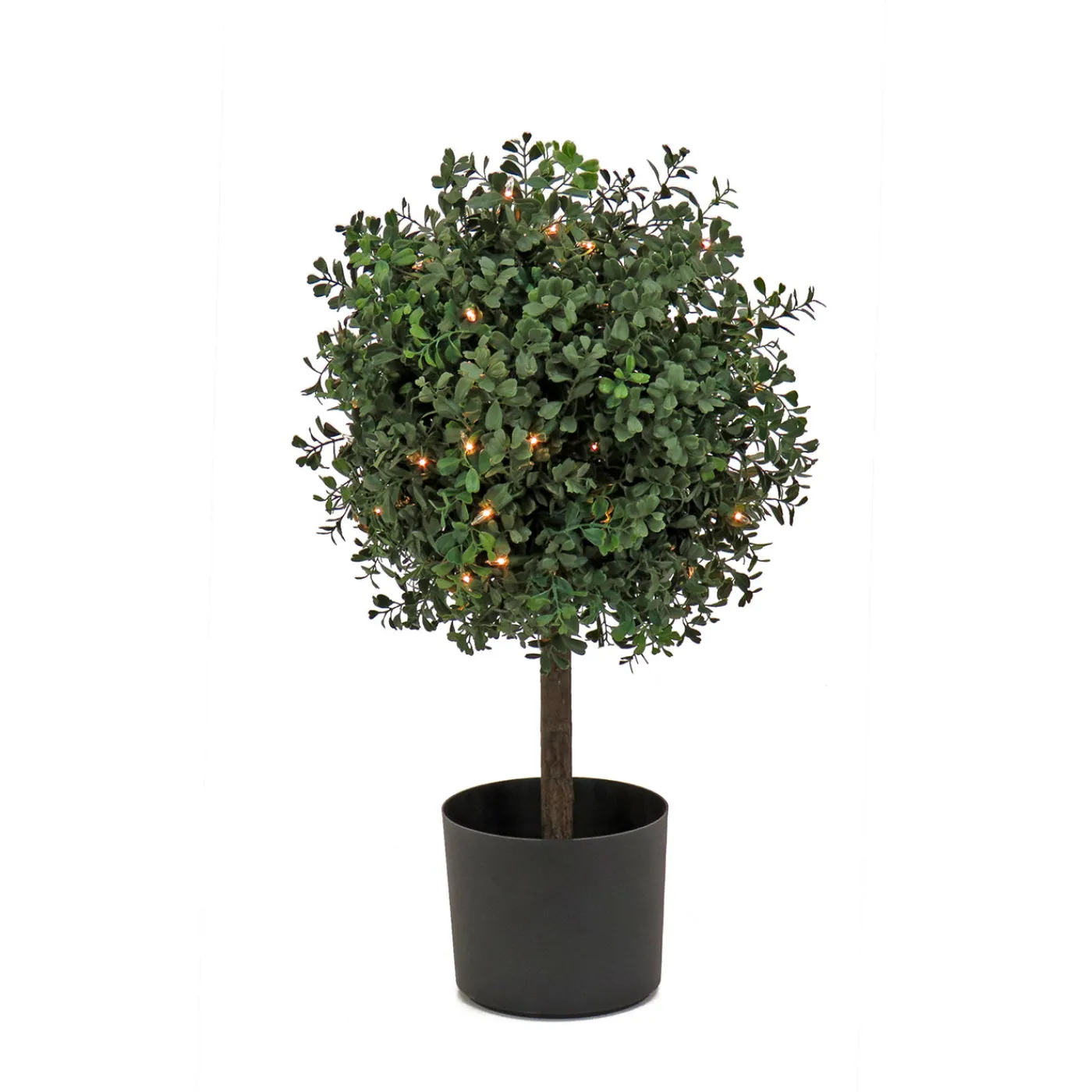 National Tree Company 2 ft. Pre-Lit Boxwood Single Ball Topiary in Black Nursery Pot with Clear Lights