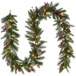 National Tree Company 9 ft. Pre-Lit Bristle Berry Pine Garland with LED Lights
