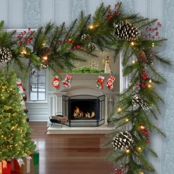 National Tree Company 9 ft. Pre-Lit Bristle Berry Pine Garland with LED Lights