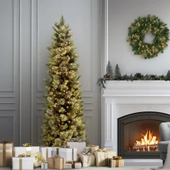 National Tree Company 7.5 ft. Pre-Lit Carolina Pine Slim Tree with Clear Lights