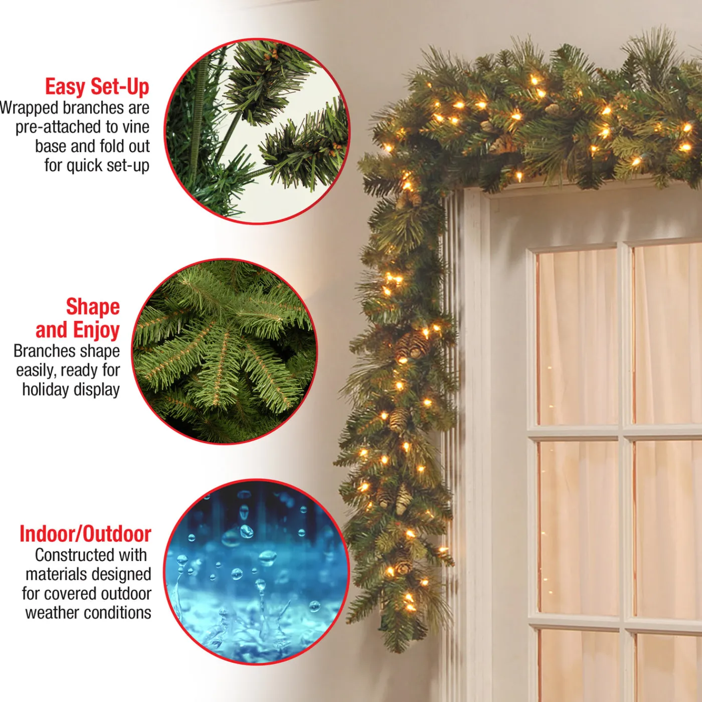 National Tree Company 9 ft. Pre-Lit Carolina Pine Garland with Clear Lights
