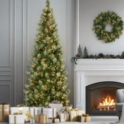 National Tree Company 9 ft. Pre-Lit Charleston Pine Slim Tree with Clear Lights