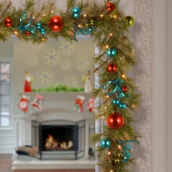 National Tree Company 9 ft. Pre-Lit Decorative Collection Retro Garland with Warm White LED Lights