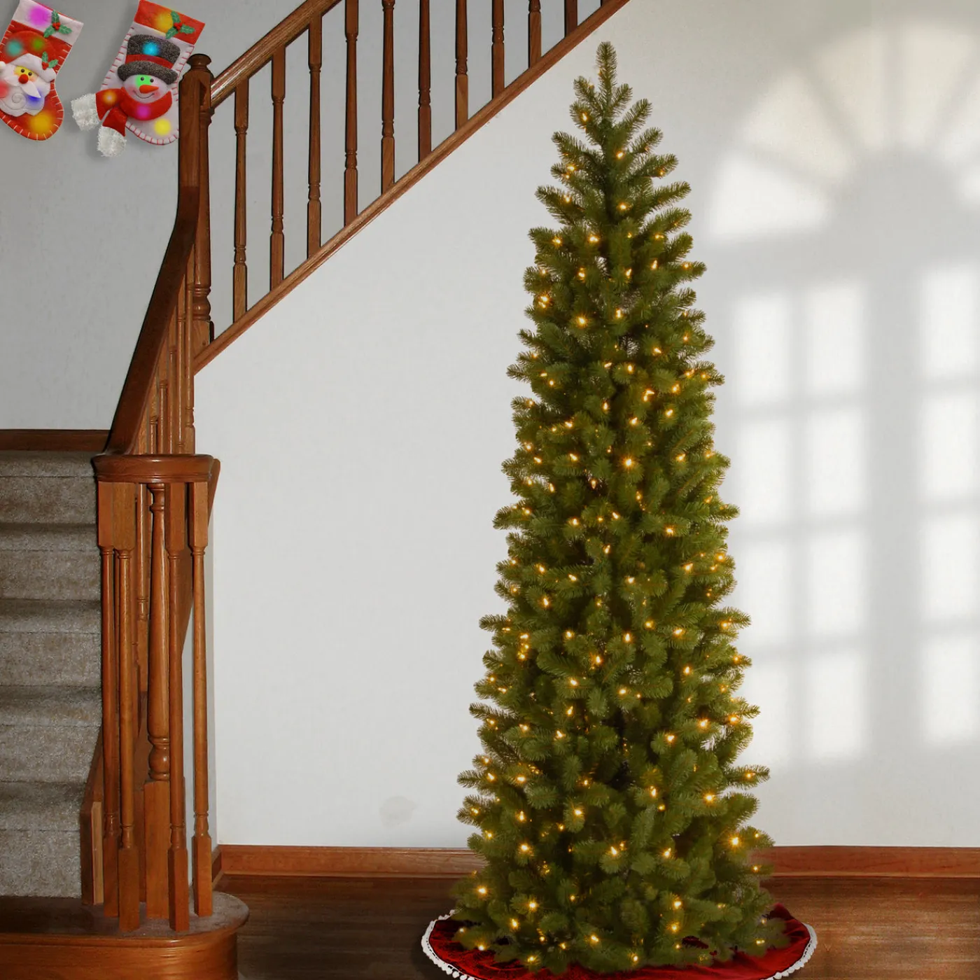 National Tree Company 6.5 ft. Pre-Lit Downswept Douglas Fir Pencil Slim Tree with Clear Lights