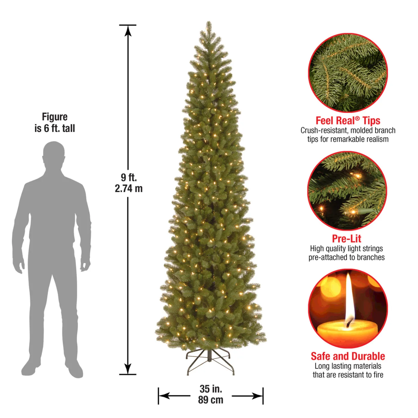 National Tree Company 9 ft. Pre-Lit Downswept Douglas Fir Pencil Slim Tree with Clear Lights