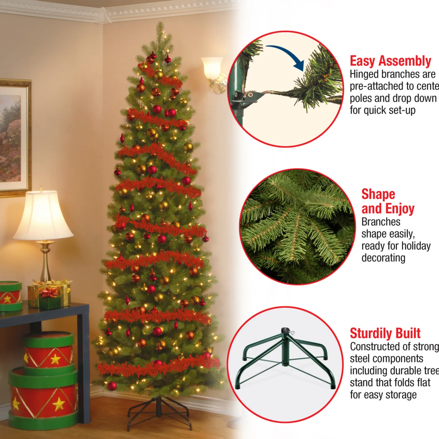 National Tree Company 9 ft. Pre-Lit Downswept Douglas Fir Pencil Slim Tree with Clear Lights