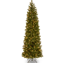 National Tree Company 6.5 ft. Pre-Lit Downswept Douglas Fir Pencil Slim Tree with Dual Color LED Lights