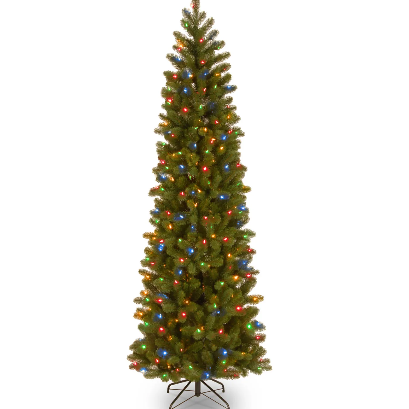 National Tree Company 7.5 ft. Pre-Lit Downswept Douglas Fir Pencil Slim Tree with Dual Color LED Lights