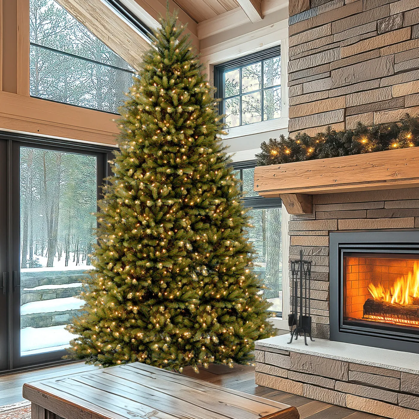 National Tree Company 12 ft. Pre-Lit Dunhill Fir Tree with PowerConnect Dual Color LED Lights