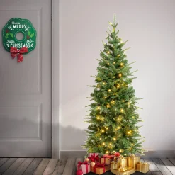 National Tree Company 4.5 ft. Pre-Lit Duxbury Light Green Slim Tree with Warm White LED Lights