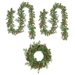 National Tree Company 9 ft. Pre-Lit First Traditions Holly Berry Wreath and Garland Assortment