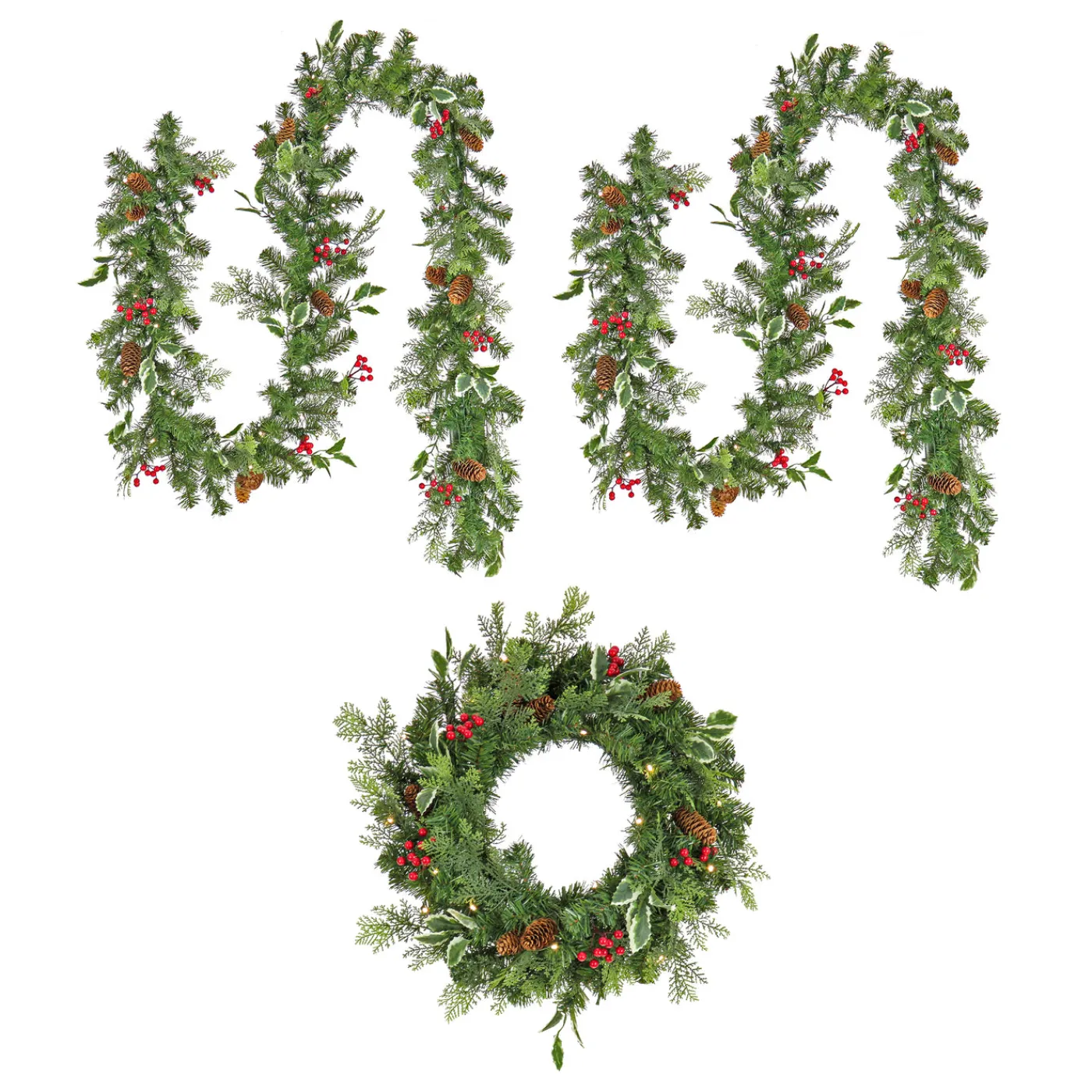 National Tree Company 9 ft. Pre-Lit First Traditions Holly Berry Wreath and Garland Assortment