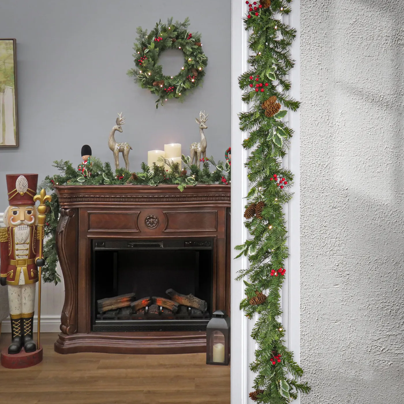 National Tree Company 9 ft. Pre-Lit First Traditions Holly Berry Wreath and Garland Assortment