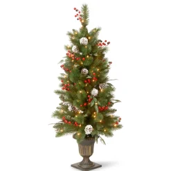National Tree Company 4 ft. Pre-Lit Frosted Pine Berry Tree with Clear Lights