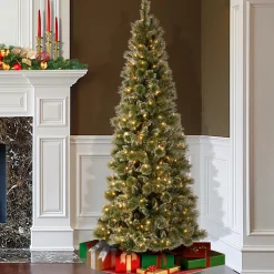 National Tree Company 7.5 ft. Pre-Lit Glittery Bristle Slim Tree with LED Lights