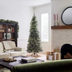 National Tree Company 7.5 ft. Pre-Lit Glittery Bristle Slim Tree with LED Lights
