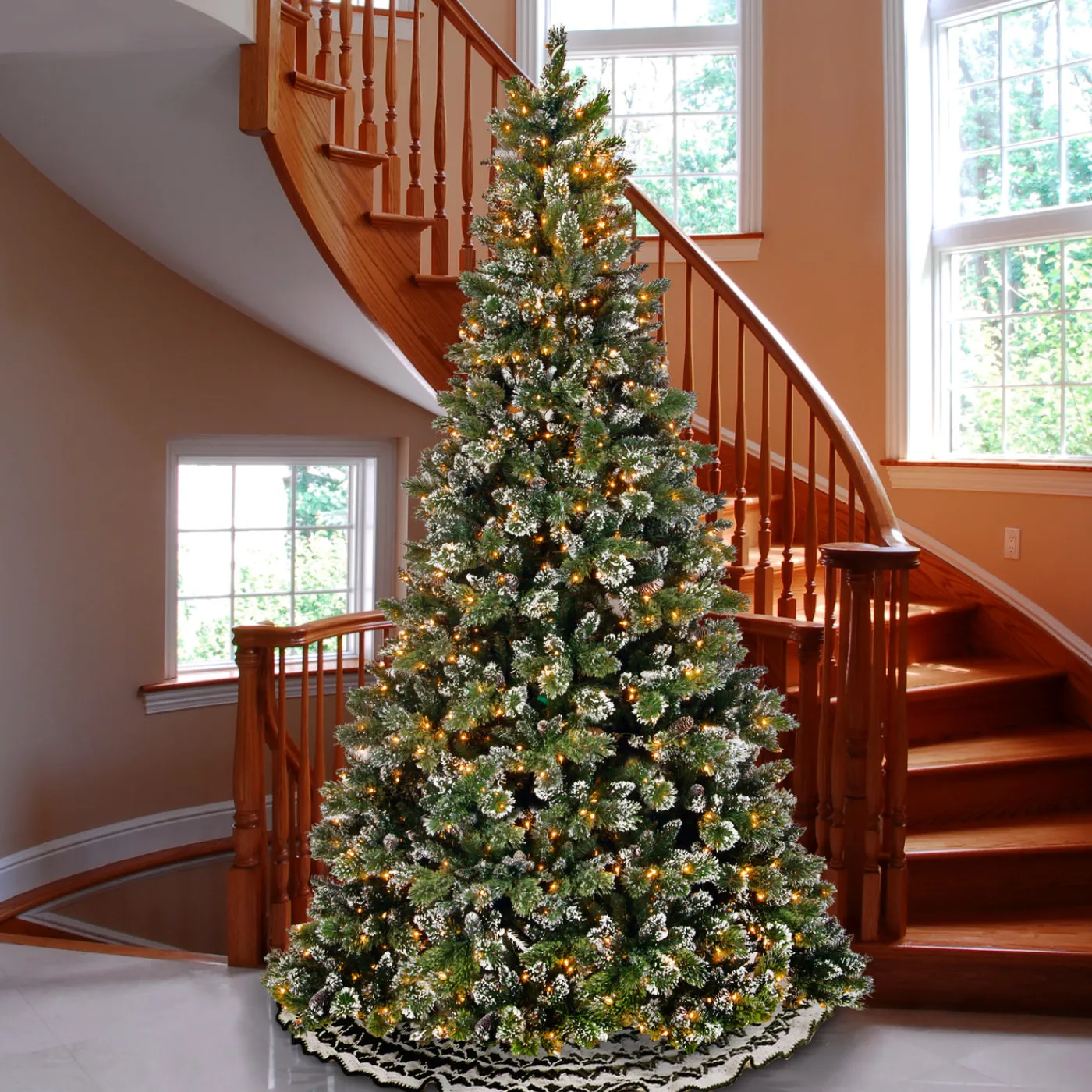 National Tree Company 9 ft. Pre-Lit Glittery Bristle Pine Tree with Clear Lights