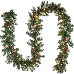 National Tree Company 9 ft. Pre-Lit Glittery Mountain Spruce Garland with Clear Lights